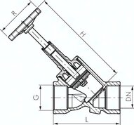 Zawór odcinający skośny Rp 2-1/2", PN10, mosiądz, DVGW