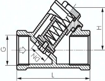 Zawór zwrotny skośny G 1-1/4", PN40, stal nierdzewna 1.4408