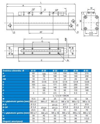 Siłownik beztłoczyskowy D40x2186, standardowy