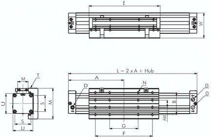 Siłownik beztłoczyskowy D40x200, z prowadzeniem, standardowy - Air-com
