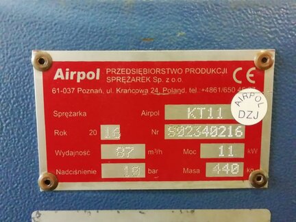 Sprężarka śrubowa Airpol KT11 ze zbiornikiem 500 l