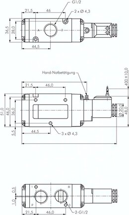 Elektrozawór 3/2 G 1/2 (NO), 24 V DC