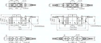 Elektrozawór 5/2 G 1/4" (G 1/8"), bistabilny, 24 V DC
