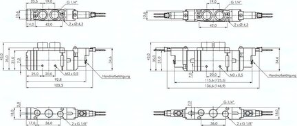 Elektrozawór 5/3 G 1/4 (odpowietrzenie G 1/8), w poł. środkowym odpowietrzony, 24 V DC
