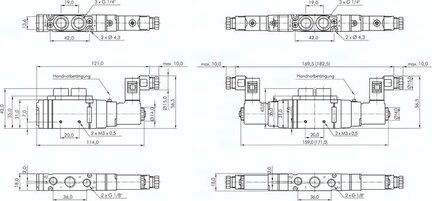 Elektrozawór 5/3 G 1/4 (odpowietrzenie G 1/8) w poł. środkowym zasilany, 12 V DC