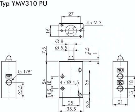 Zawór krańcowy z popychaczem 3/2 G 1/8