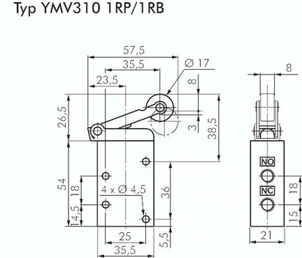 Zawór krańcowy z dźwignią z rolką tworzywową 3/2 G 1/8