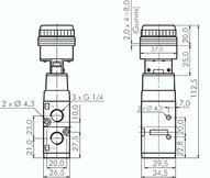 Zawór mechaniczny 5/2 G1/4 (odpowietrzenia G1/8), przycisk kryty zielony