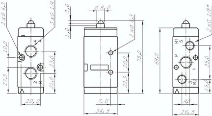 Zawór mechaniczny sterowany popychaczem 5/2 G 1/4 (odpowietrzenia G 1/8)