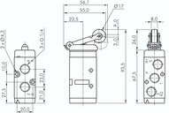Zawór mechaniczny sterowany dźwignią z rolką z tworzywa 5/2 G 1/4 (odpowietrzenia G 1/8)