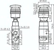 Zawór mechaniczny 5/2 G1/4 (odpowietrzenia G1/8), przycisk grzybkowy zielony