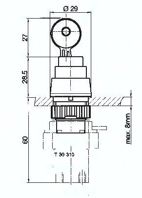 Zawór do montażu tablicowego 3/2 M5, otwór 22 mm, przycisk z zamkiem