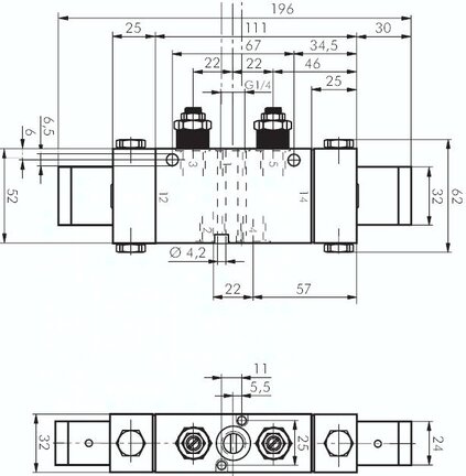 Zawór oscylacyjny 5/2 G 1/4" sterowany skokiem siłownika