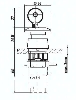 Zawór do montażu tablicowego 3/2 M5, otwór 22 mm, przycisk stop awaryjny