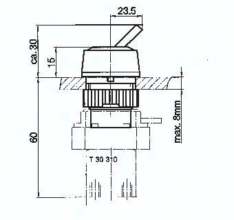 Zawór do montażu tablicowego 3/2 M5, otwór 22 mm, przełącznik z dźwignią
