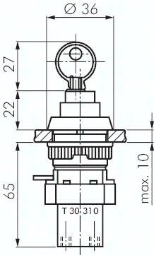 Zawór do montażu tablicowego 3/2 M5, otwór 22 mm, przycisk z zamkiem