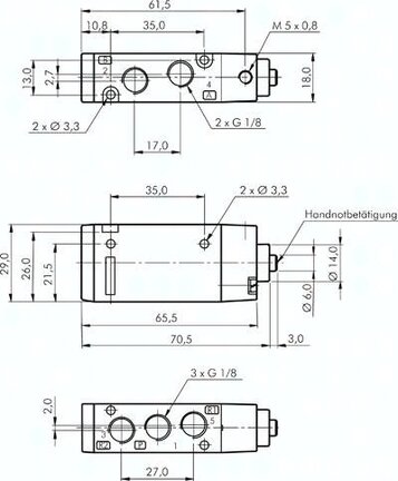 Zawór pneumatyczny 5/2 G 1/8" (pilot M5), bistabilny