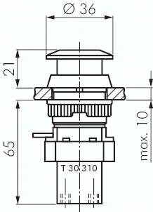 Zawór do montażu tablicowego 3/2 M5, otwór 30 mm, przycisk grzybkowy czerwony
