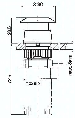 Zawór do montażu tablicowego 5/2 M5, otwór 22 mm, przycisk grzybkowy czerwony