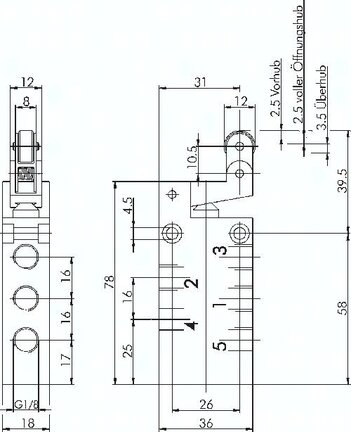 Zawór mechaniczny sterowany dźwignią z rolką jednokierunkową 5/2 G 1/8