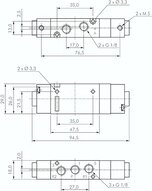 Zawór pneumatyczny 5/3 G 1/8" (pilot M5), w poł. środkowym zasilany