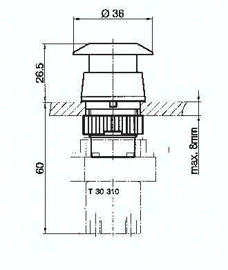 Zawór do montażu tablicowego 3/2 M5, otwór 22 mm, przycisk grzybkowy czerwony