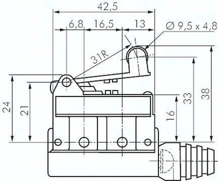 Miniaturowy przełącznik podrzedny, krótka dźwignia rolkowa - Omron