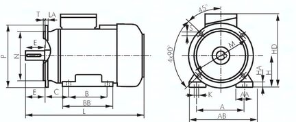 Silnik pradu trójfazowego, forma konstrukcyjna B35, 3000 n, 2-biegunowy, 3 kW