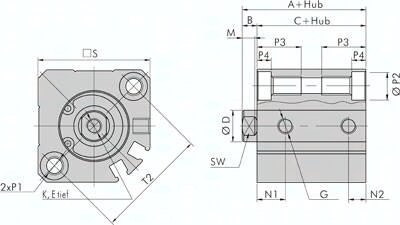 Silownik dociskowy, dwustronnego dzialania, D25x75 - Air-com