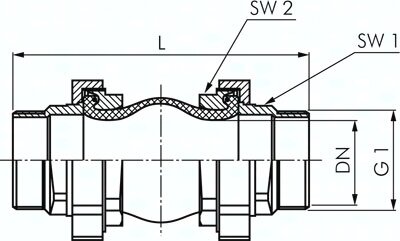 Kompensator z gwintami, DN40, R 1 1/2"(GZ), EPDM