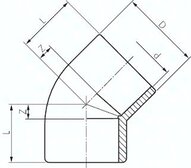 Kolano klejone 45°, PVCU, 16mm