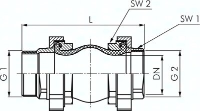 Kompensator z gwintami, DN40, R 1 1/2"(GZ)/G 1 1/4"(GW), EPDM