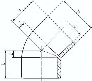 Kolano klejone 45°, PVCU, 20mm