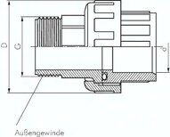 Śrubunek klejony, PVCU/ FPM, 16mm x R 3/8"(GZ)