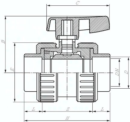 Zawór kulowy klejony, PVCU/EPDM, 16mm, wersja przemysłowa