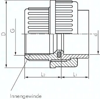 Śrubunek klejony, PVCU/ EPDM, 63mm x Rp 2"(GW)