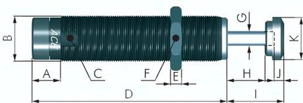 Amortyzator, M 12 x 1, nastawny, skok 10 mm - ACE