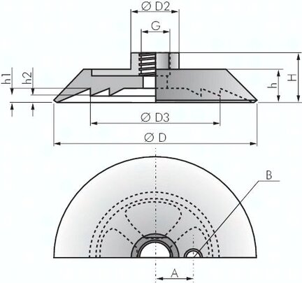 Flachsauger, 225x8,0mm, G 3/4" , Silikon (grau)