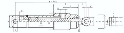 Silownik hydrauliczny, Ø 30/18, skok 100, z glowica przegubowa