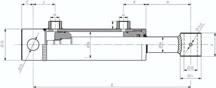 Silownik hydrauliczny, Ø 32/20, skok 300, z otworem skosnym