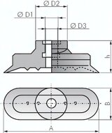 Ssawka owalna, 60 x 20mm, Hub 3mm, Silikon (przezroczysty)