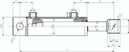 Silownik hydrauliczny, Ø 60/30, skok 700, z otworem skosnym