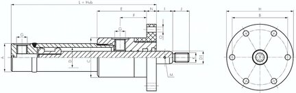 Silownik hydrauliczny, Ø 100/70, skok 400, z gwintem/kolnierzem