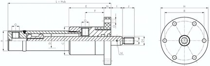 Silownik hydrauliczny, Ø 63/45, skok 400, z gwintem/kolnierzem