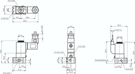 Elektrozawór 3/2 M5 (NC), 12 V DC