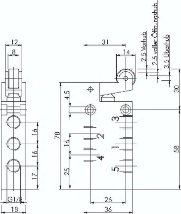 Zawór mechaniczny sterowany dźwignią z rolką 5/2 G 1/8