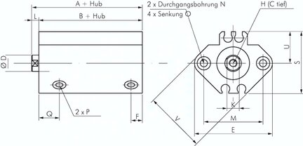 Silownik kompaktowy, dwustronnego dzialania, 25,skok 5mm