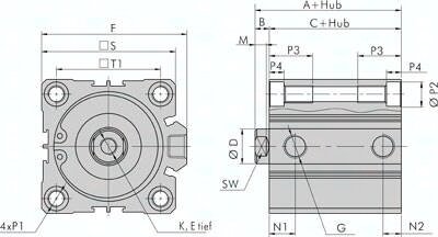 Silownik dociskowy, dwustronnego dzialania, D40x45 - Air-com