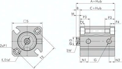 Silownik dociskowy, dwustronnego dzialania, D12x5 - Air-com