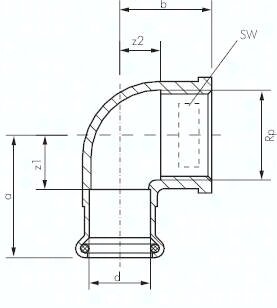 Złączka kątowa zaciskowa Rp 1 1/4-35 gwint wew.